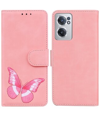 Roze Vlinder Bookcase Hoesje OnePlus Nord CE 2 5G