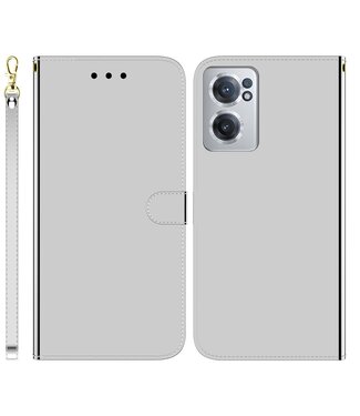 Zilver Mirror Bookcase Hoesje met Polsbandje OnePlus Nord CE 2 5G