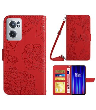 Rood Design Bookcase Hoesje met Koord OnePlus Nord CE 2 5G