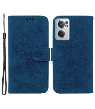 Blauw Rozen en Vlinder Bookcase Hoesje OnePlus Nord CE 2 5G