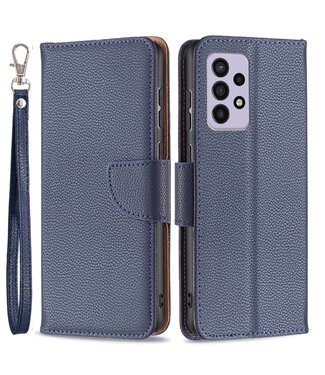 Donkerblauw Litchee Bookcase Hoesje Samsung Galaxy A33