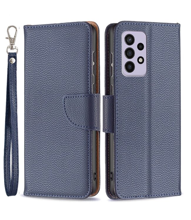 Donkerblauw Litchee Bookcase Hoesje voor de Samsung Galaxy A33