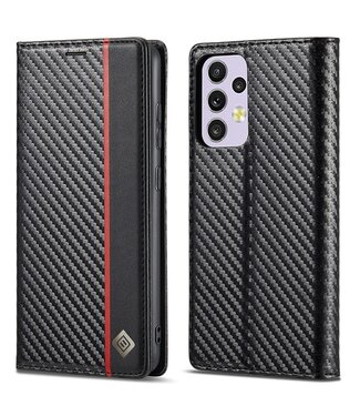 LC.IMEEKE Zwart / Rood Carbon Textuur Bookcase Hoesje Samsung Galaxy A33