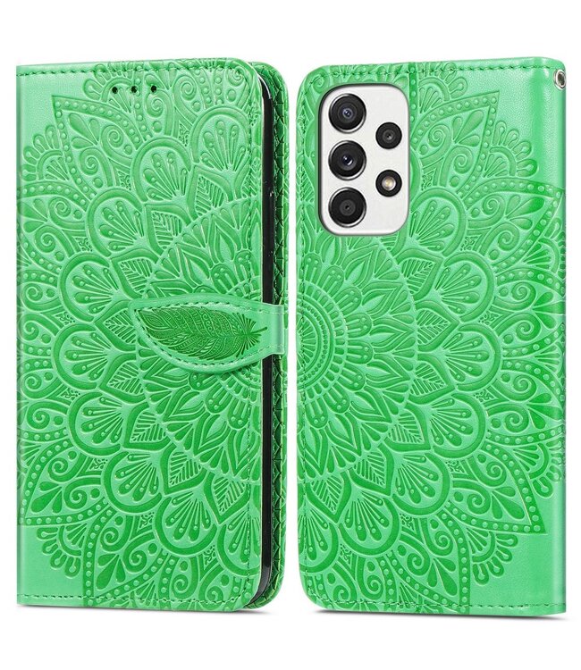 Groen Bloemen Mandala Bookcase Hoesje voor de Samsung Galaxy A33