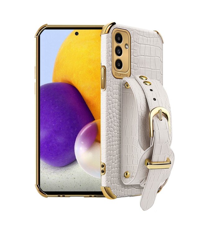 Wit Krokodillen TPU Hoesje met Riem voor de Samsung Galaxy A13 (5G) / A04s