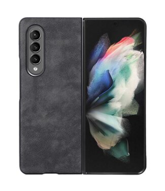 Zwart Leren Coated Backcover Hoesje Samsung Galaxy Z Fold 4