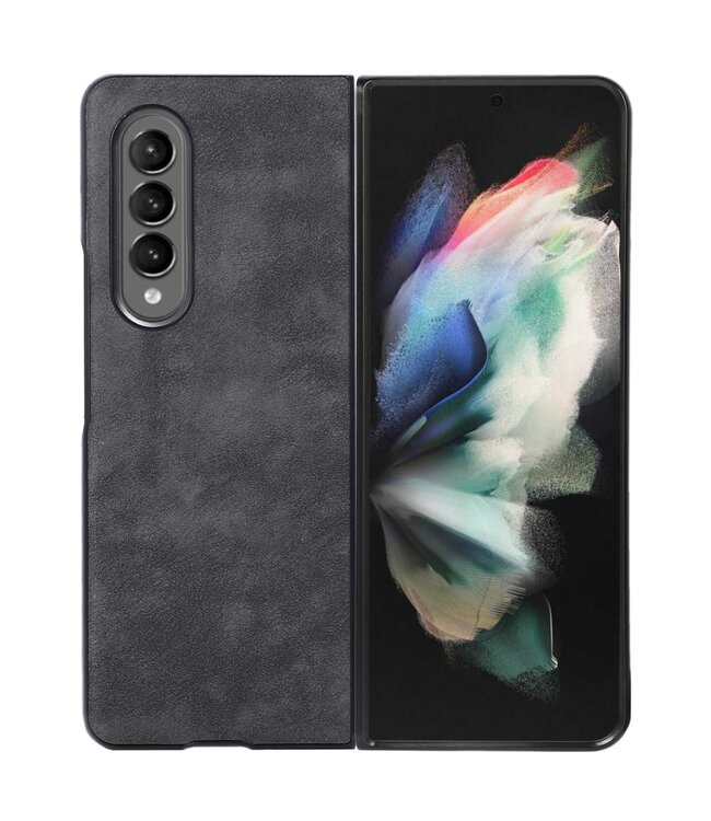 Zwart Leren Coated Backcover Hoesje voor de Samsung Galaxy Z Fold 4