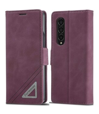 Forwenw Bordeaux Rood Stijlvol Bookcase Hoesje Samsung Galaxy Z Fold 4