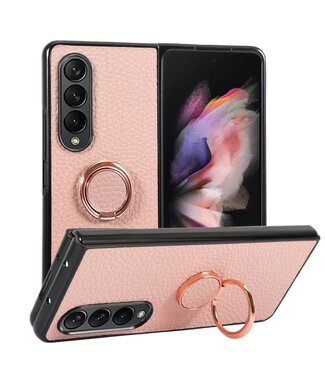Roze Faux Leder Backcover Hoesje met Ringstand Samsung Galaxy Z Fold 4