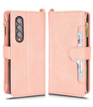 Roze Lichtroze Rits Bookcase Hoesje Samsung Galaxy Z Fold 4