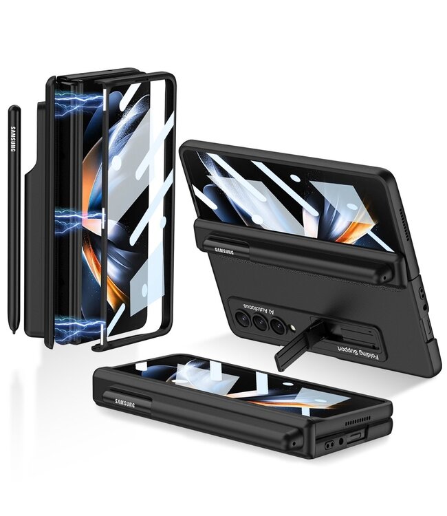 GKK Zwart Backcover Hoesje met tempered glas voor de Samsung Galaxy Z Fold 4