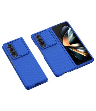 Blauw Hardcase Hoesje met Tempered Glas en penhouder Samsung Galaxy Z Fold 4