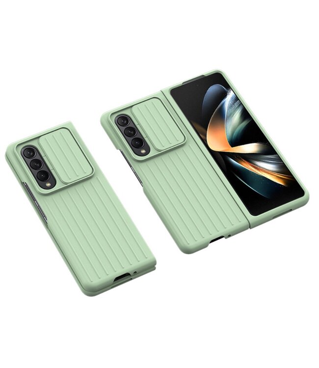 Mintgroen Hardcase Hoesje met Tempered Glas en penhouder voor de Samsung Galaxy Z Fold 4