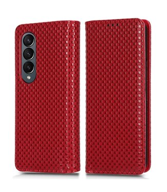 Bordeaux Rood Grid Bookcase Hoesje Samsung Galaxy Z Fold 4