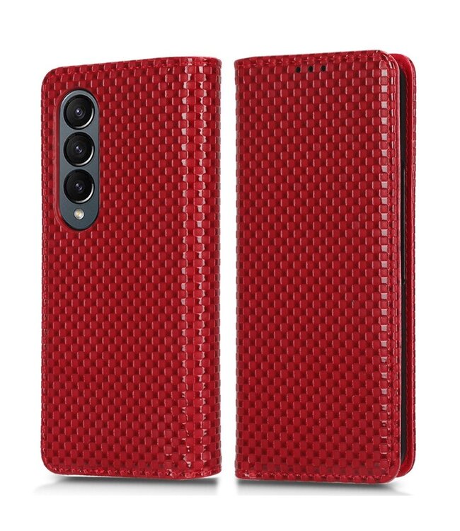 Bordeaux Rood Grid Bookcase Hoesje voor de Samsung Galaxy Z Fold 4