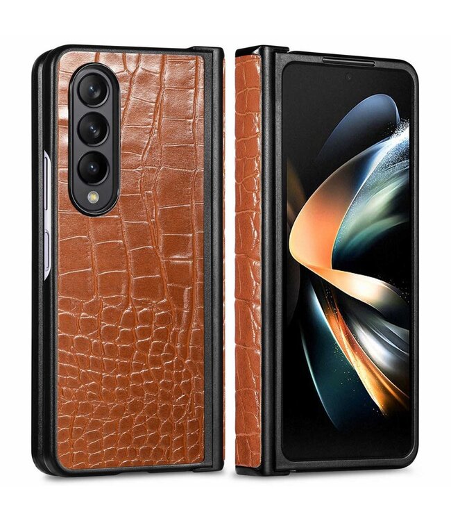 Bruin Krokodillen Backcover Hoesje voor de Samsung Galaxy Z Fold 4