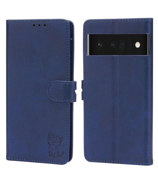 Blauw Kat Bookcase Hoesje voor de Google Pixel 7