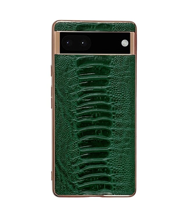 Groen Krokodillen Echt Leder Hoesje voor de Google Pixel 7