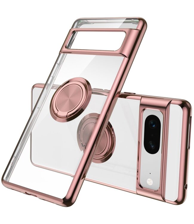 Rosegoud / Transparant TPU Hoesje met Ringstand voor de Google Pixel 7