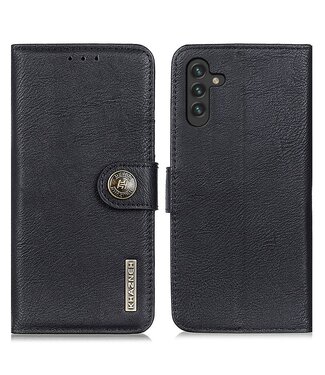 Khazneh Zwart Bookcase Hoesje met Drukknoop Sluiting Samsung Galaxy A13 (5G) / A04s