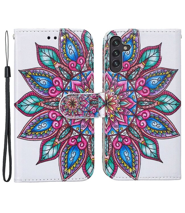 Kleurrijke Bloem Bookcase Hoesje met Polsbandje voor de Samsung Galaxy A13 (5G) / A04s