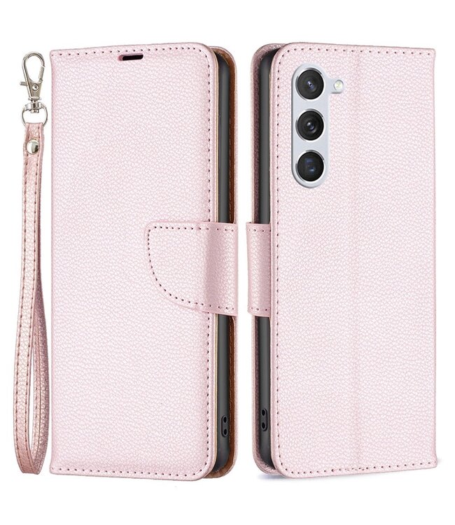 Binfen Color Rosegoud Litchee Bookcase Hoesje voor de Samsung Galaxy S23