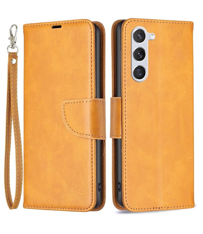 Binfen Color Geel / Oranje Bookcase Hoesje met Polsbandje voor de Samsung Galaxy S23