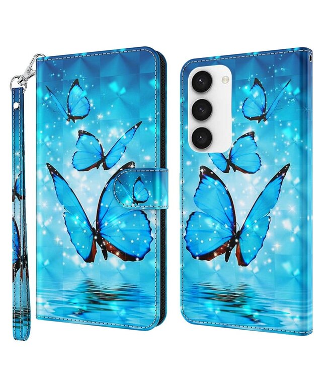 Blauwe Vlinders Bookcase Hoesje voor de Samsung Galaxy S23
