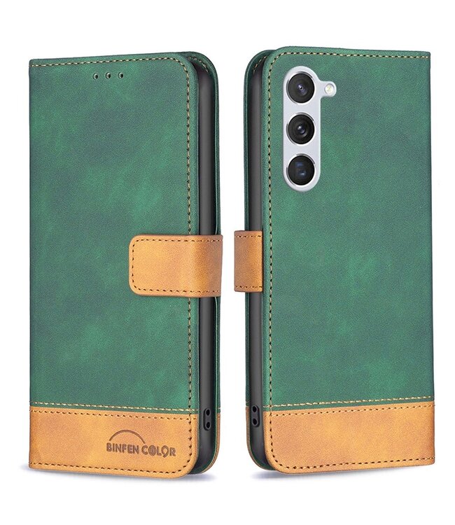 Binfen Color Groen / Bruin Bookcase Hoesje voor de Samsung Galaxy S23