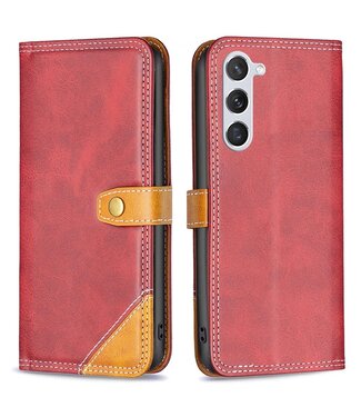 Binfen Color Rood / Bruin Splitleer Bookcase Hoesje Samsung Galaxy S23