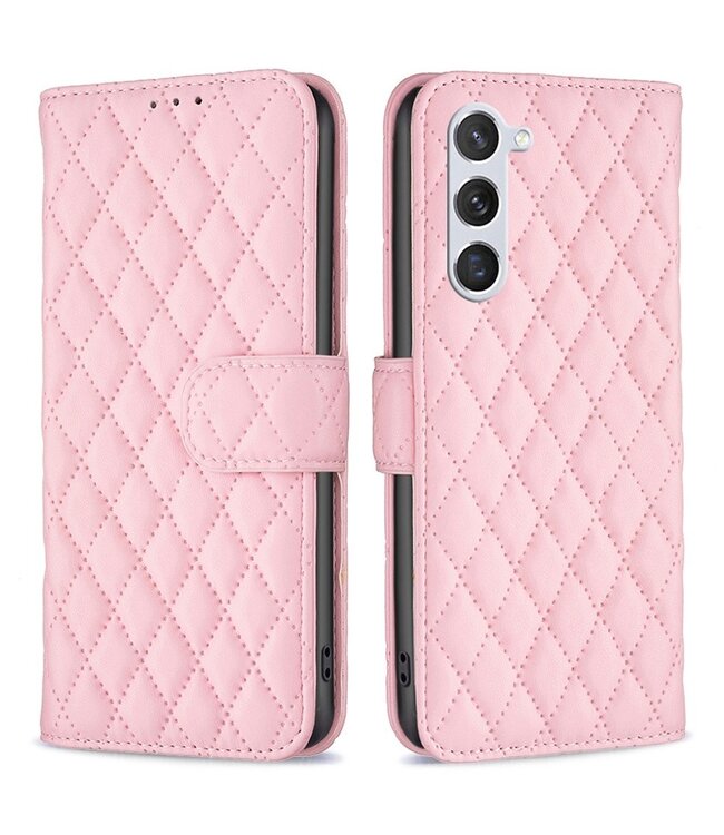 Binfen Color Roze Ruitpatroon Bookcase Hoesje voor de Samsung Galaxy S23