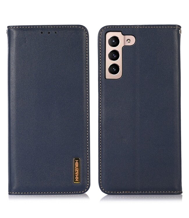 Khazneh Blauw Echt Leder Bookcase Hoesje voor de Samsung Galaxy S23