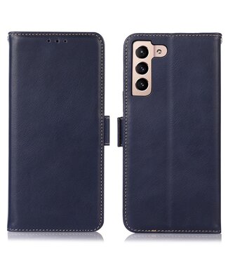 Blauw Echt Leder Bookcase Hoesje Samsung Galaxy S23