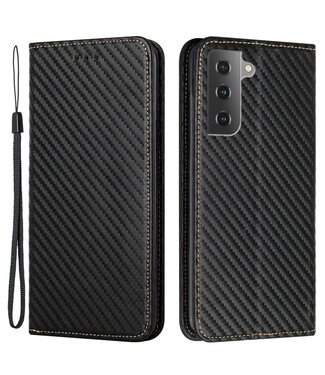 Zwart Carbon Textuur Bookcase Hoesje Samsung Galaxy S23