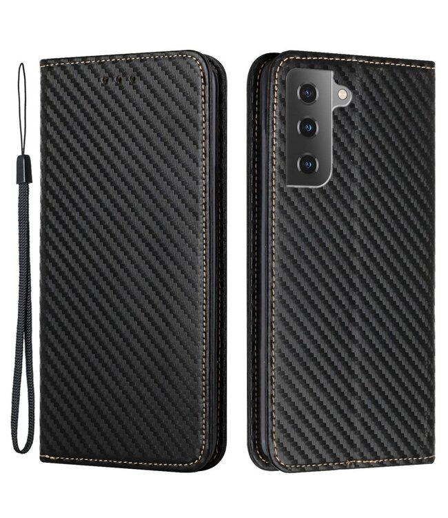 Zwart Carbon Textuur Bookcase Hoesje voor de Samsung Galaxy S23