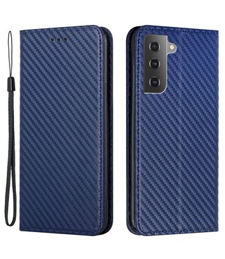 Blauw Carbon Textuur Bookcase Hoesje Samsung Galaxy S23