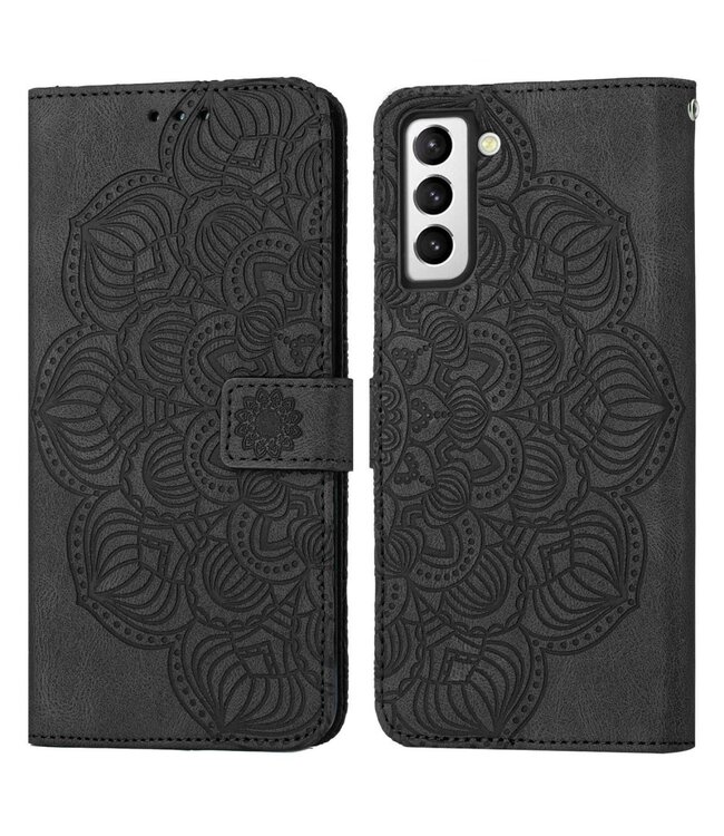 Zwart Bloemen Bookcase Hoesje voor de Samsung Galaxy S23