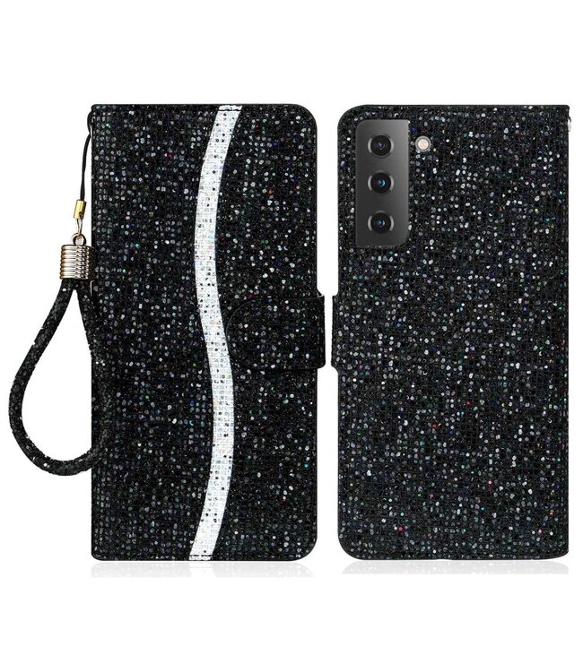 Zwart Glitter Bookcase Hoesje voor de Samsung Galaxy S23