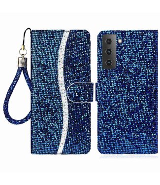 Blauw Glitter Bookcase Hoesje Samsung Galaxy S23