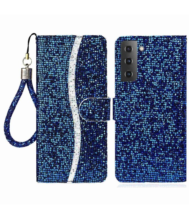 Blauw Glitter Bookcase Hoesje voor de Samsung Galaxy S23