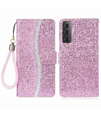 Roze Glitter Bookcase Hoesje Samsung Galaxy S23