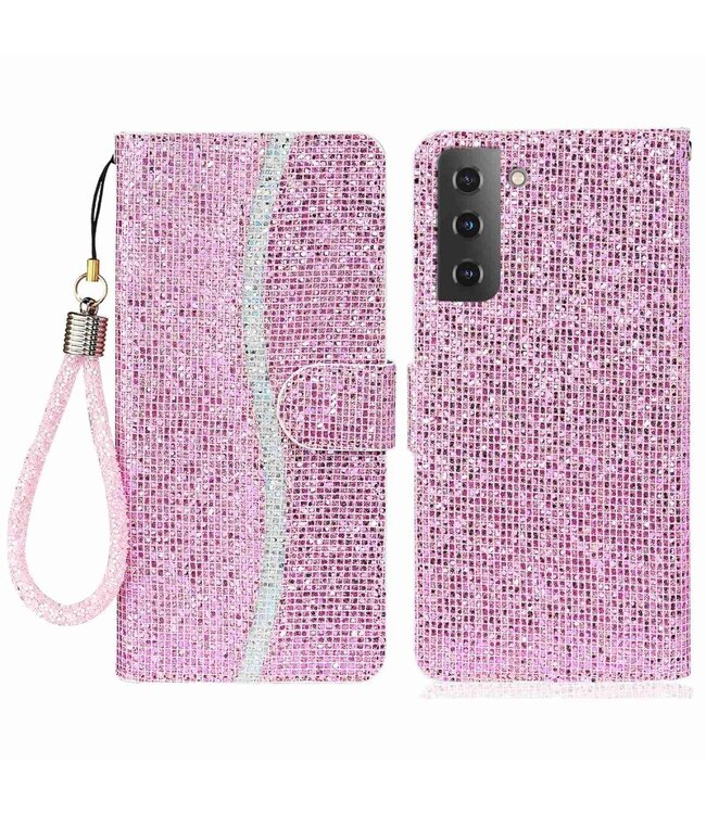 Roze Glitter Bookcase Hoesje voor de Samsung Galaxy S23