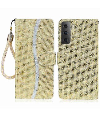 Goud Glitter Bookcase Hoesje Samsung Galaxy S23