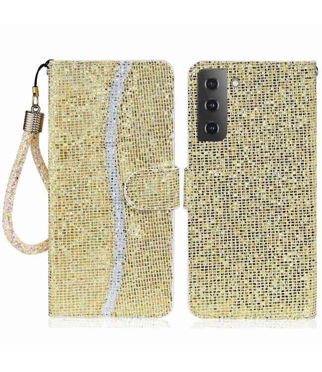 Goud Glitter Bookcase Hoesje voor de Samsung Galaxy S23