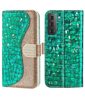 Groen Krokodillen Glitter Bookcase Hoesje Samsung Galaxy S23