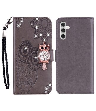 Grijs - leder portemonnee hoesje met polsbandje - Samsung Galaxy A54 5G