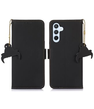 Zwart - echt leder hoesje - Samsung Galaxy A54 5G
