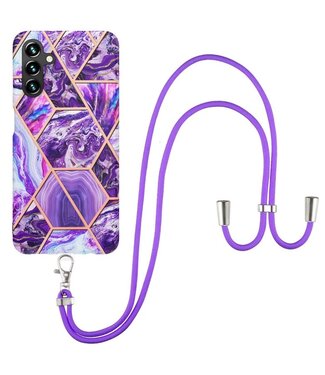 Donkerpaars - marmer design tpu hoesje met koord - Samsung Galaxy A54 5G