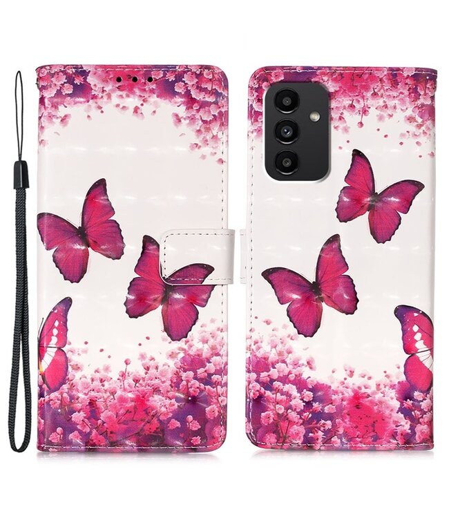 Rozen vlinders - hoesje met polsbandje voor de Samsung Galaxy A54 5G