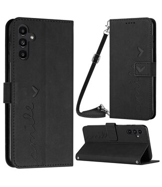 Zwart - leder hoesje met shouderriem - Samsung Galaxy A54 5G